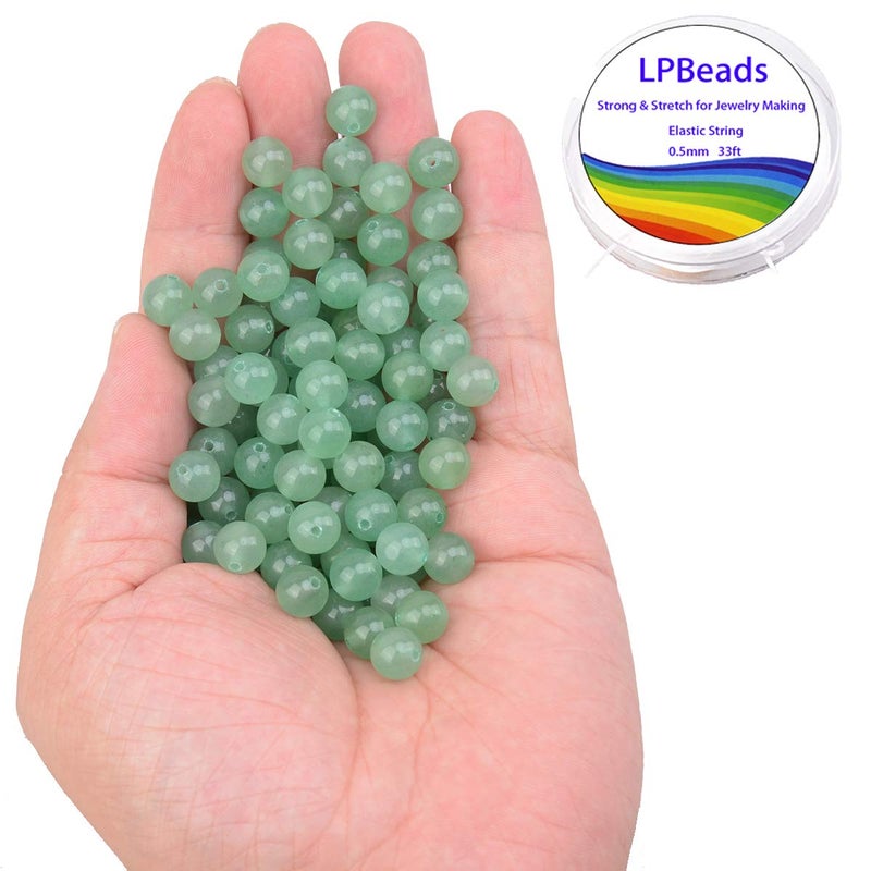 LPBeads خرز LPBeads 100 قطعة 8 مم من حجر الأفينتورين الأخضر الطبيعي كرات خرز فضفاضة لصنع المجوهرات مع حبل كريستالي مرن - Image 2